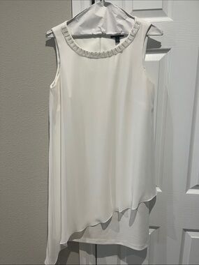 Connected Apparel 
 Ivory Sleeveless Beaded-Neck Midi Dress